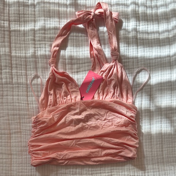 Edikted Tops - Edikted Light Pink Ruched Halter Top